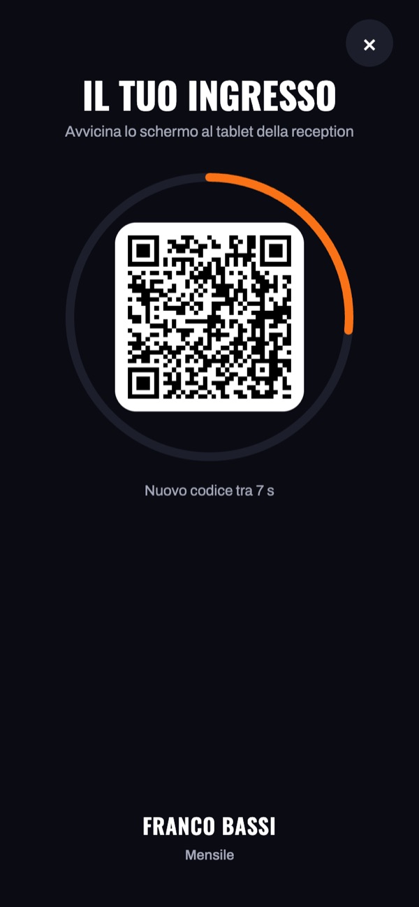 Il tuo ingresso: il QR da avvicinare al tablet, con il nuovo codice fra pochi secondi